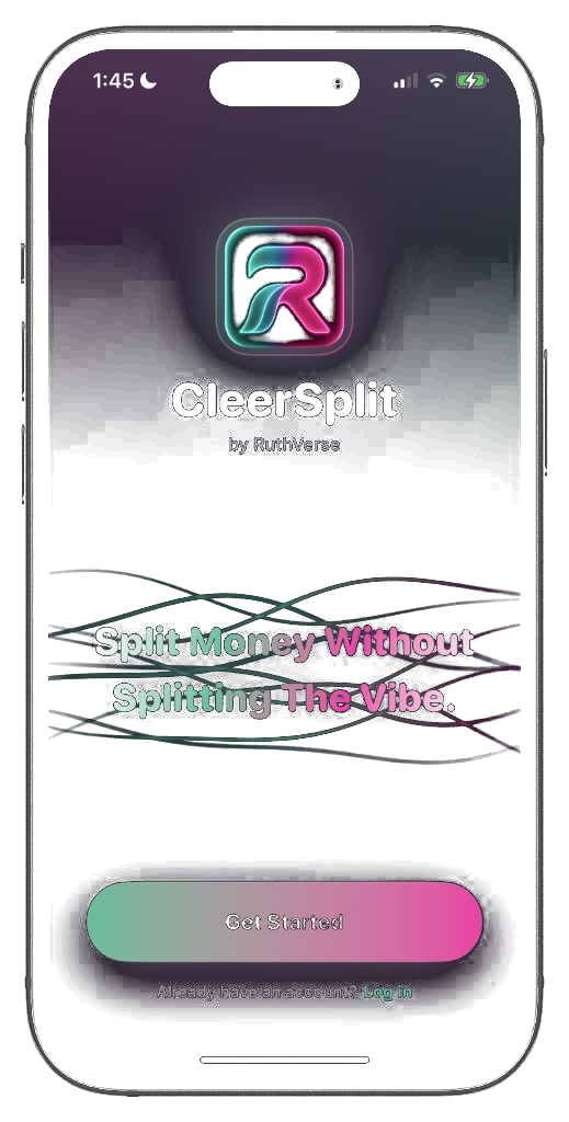 CleerSplit iPhone mockup showing shared group expense tracking